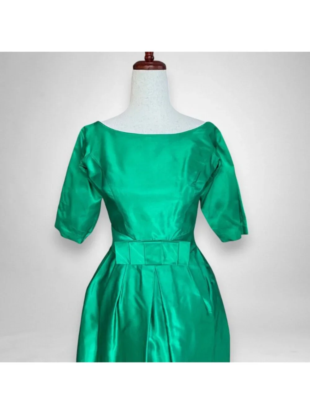 Vtg Lorrie Deb San Francisco Emerald Green Satin Cocktail Dress XS 1950s - Picture 5 of 9